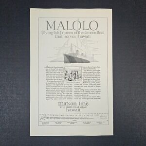 1927 Malolo Flying Fish Hawaii Cruise Ship Matson‎ Line Vintage Print Ad Travel